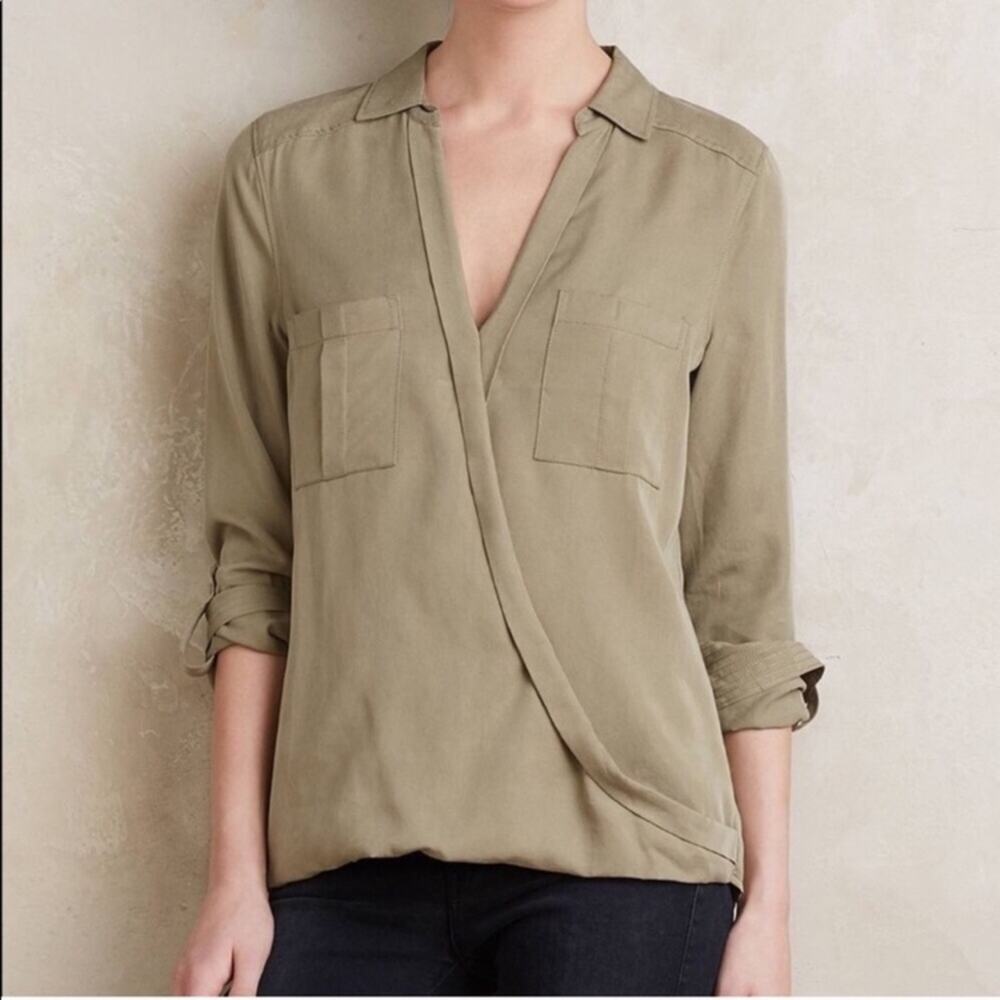 Anthro Holding Horses Olive Wrap Surplus Top